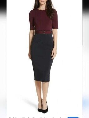 Ted Baker London Wandee Ponte Burgundy Navy Blue Bodycon Dress Sz 1/4 NWT